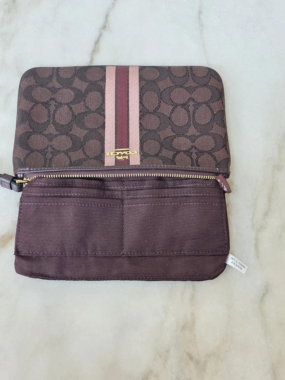COACH Dempsey Large Corner Zip Wristlet Signature Jacquard Stripe